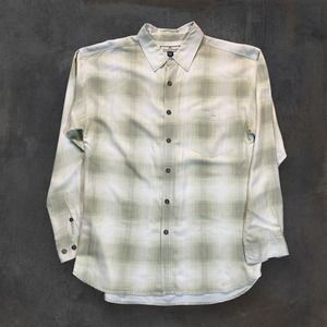 Tommy Bahama 100% Silk Button‎ Up Plaid Green Beige Dress Shirt Men's L - Flawed